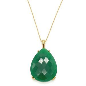 Large Green Onyx Pendant Necklace (20") in Vermeil YG Over Sterling Silver